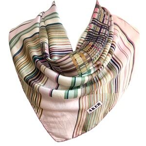 VINTAGE Silk AKER 34” Scarf. Elegant blend of BLUSH & Soft pastel tones EUC